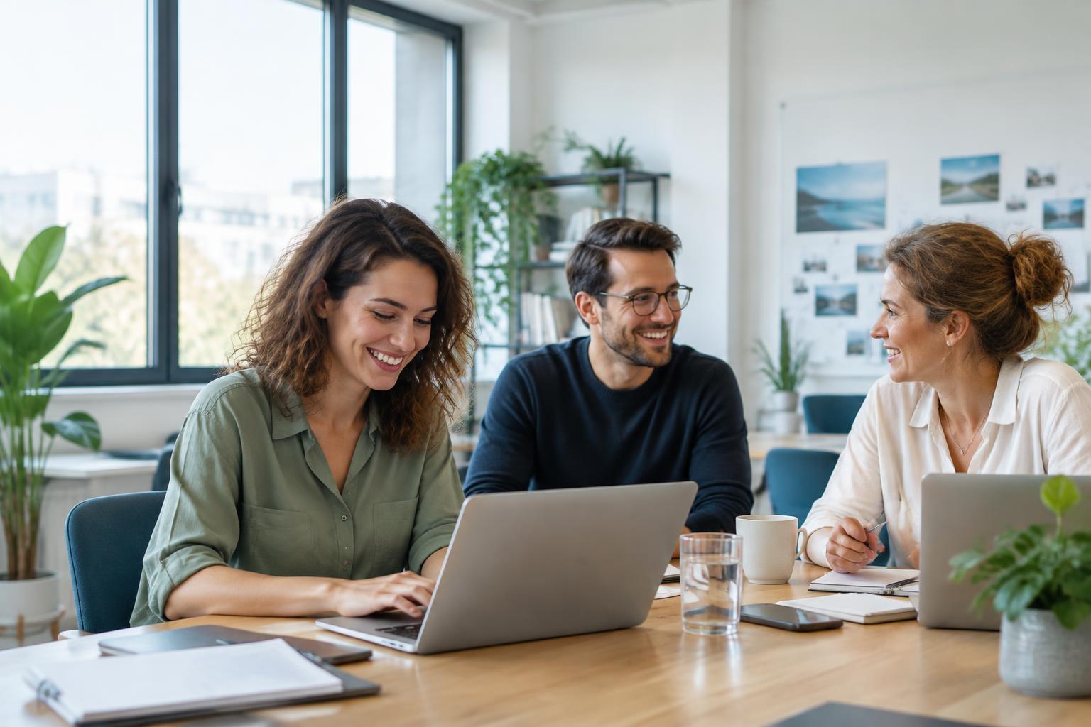 Des professionnels travaillent ensemble autour d'un ordinateur